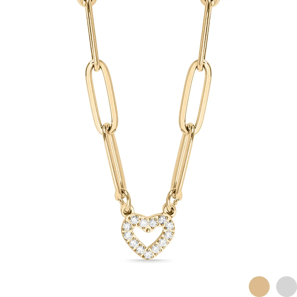 Gold chain necklace with a heart-shaped pendant on a white background