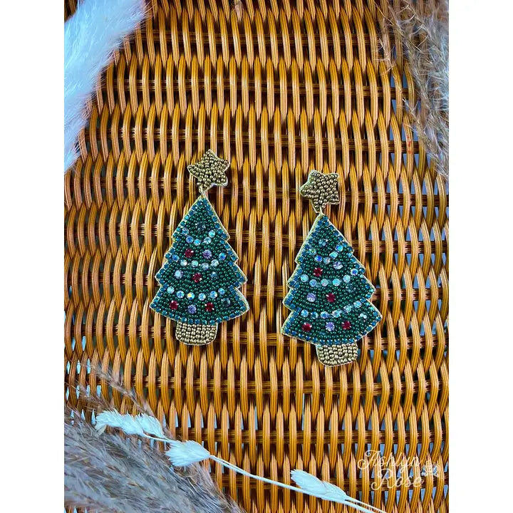 Beaded Christmas Tree Earrings