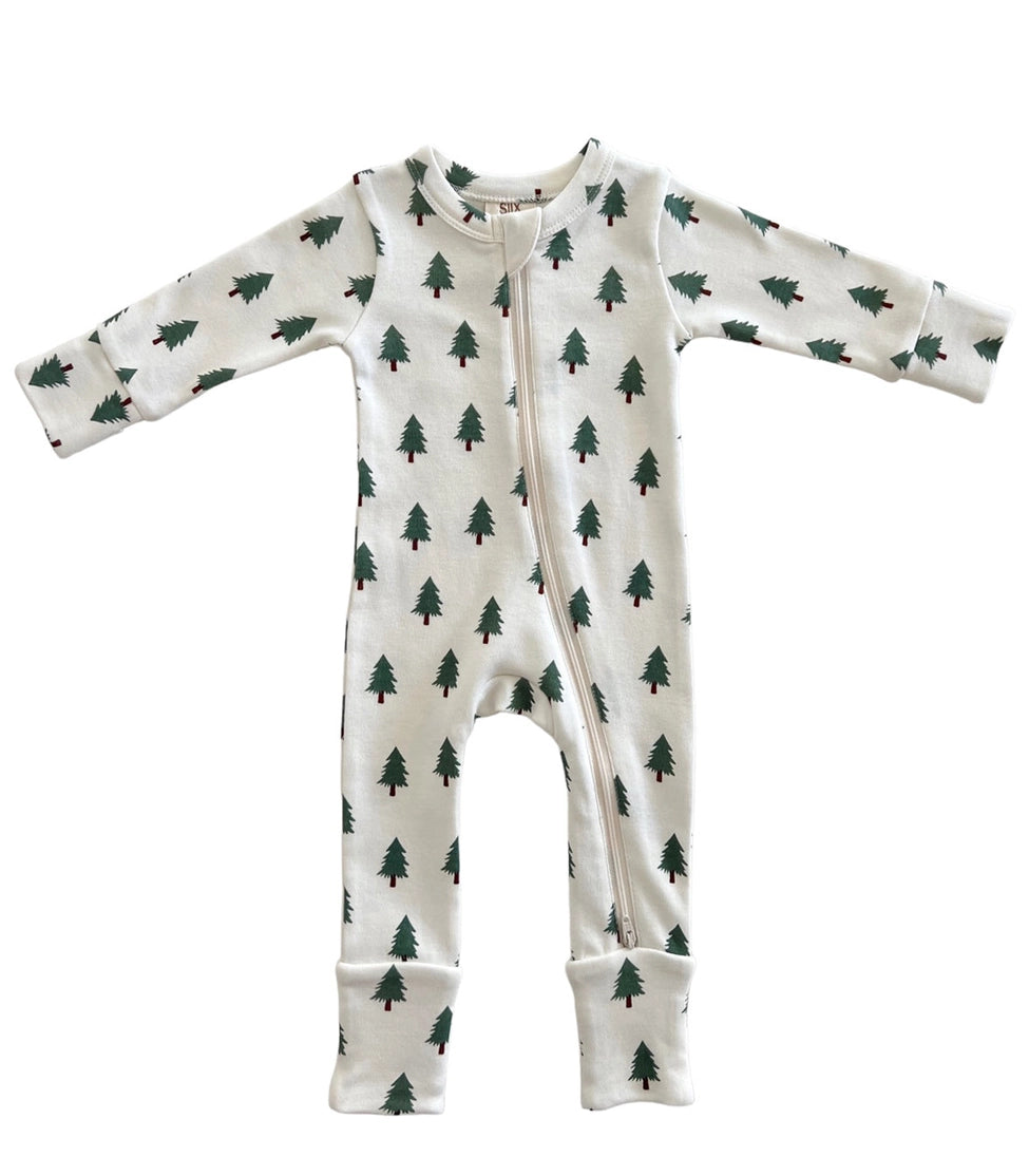 Baby onesie with tree pattern on a white background