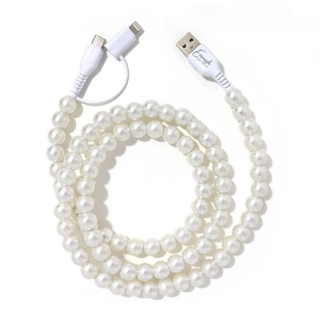 Pearl-like cable with USB connectors on a white background