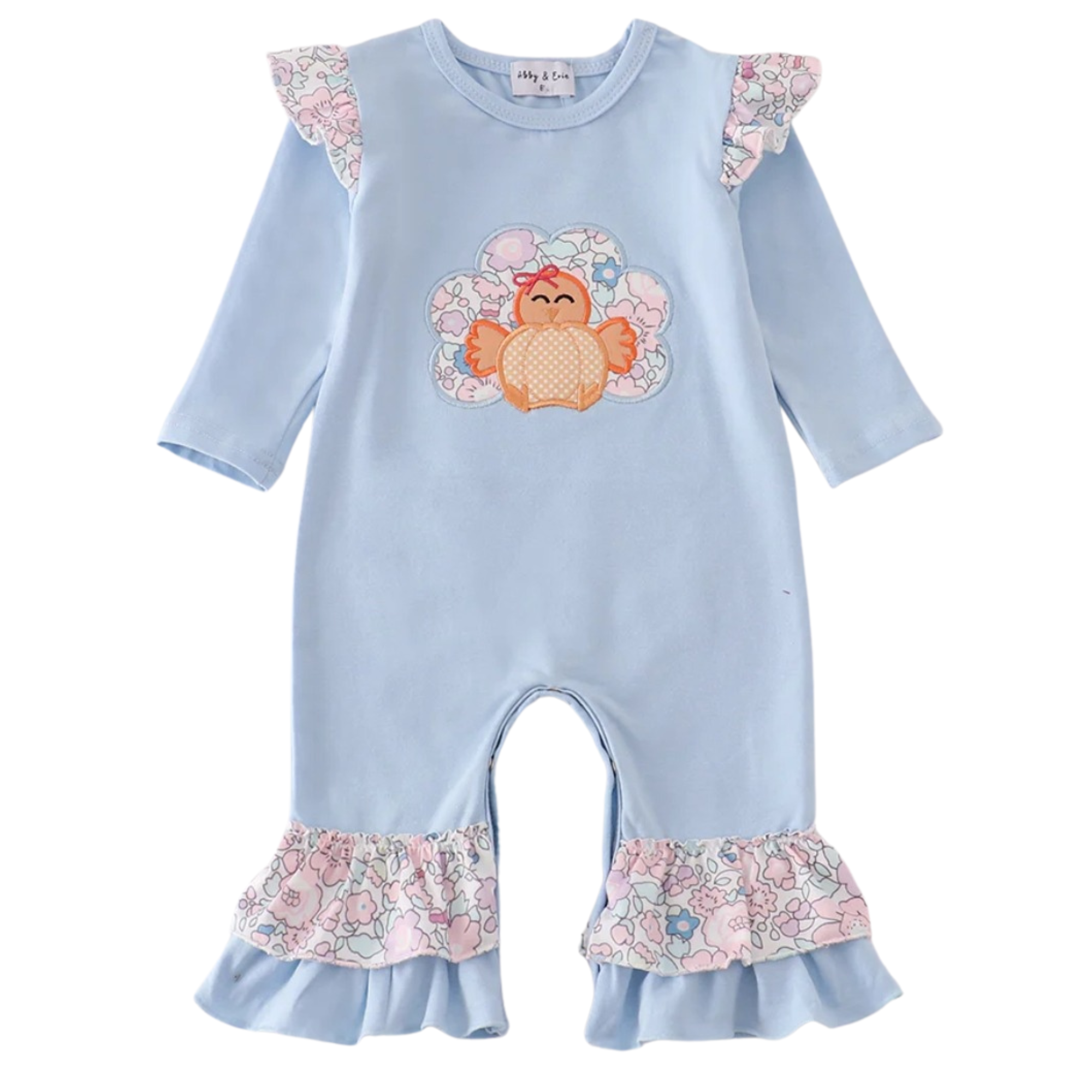 Blue Applique Turkey Ruffle Romper