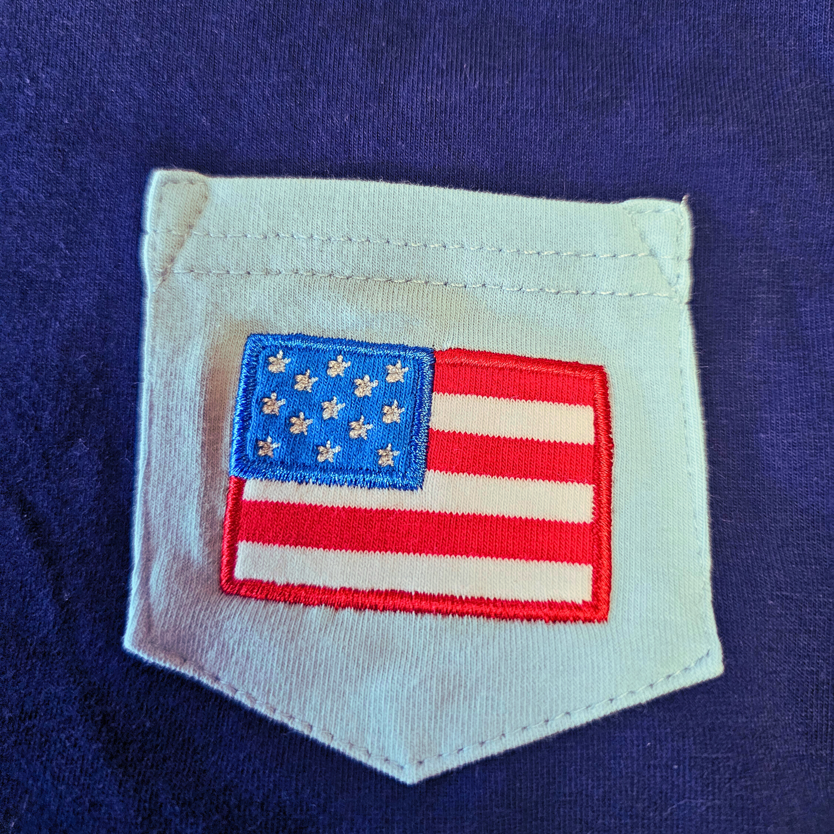 American flag patch pocket on a blue background