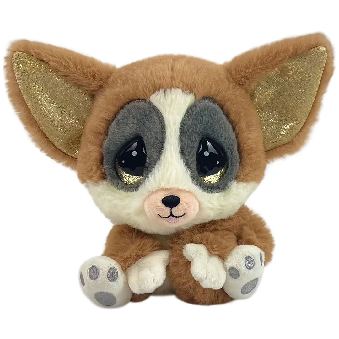 Plush toy resembling a dog with large ears on a white background