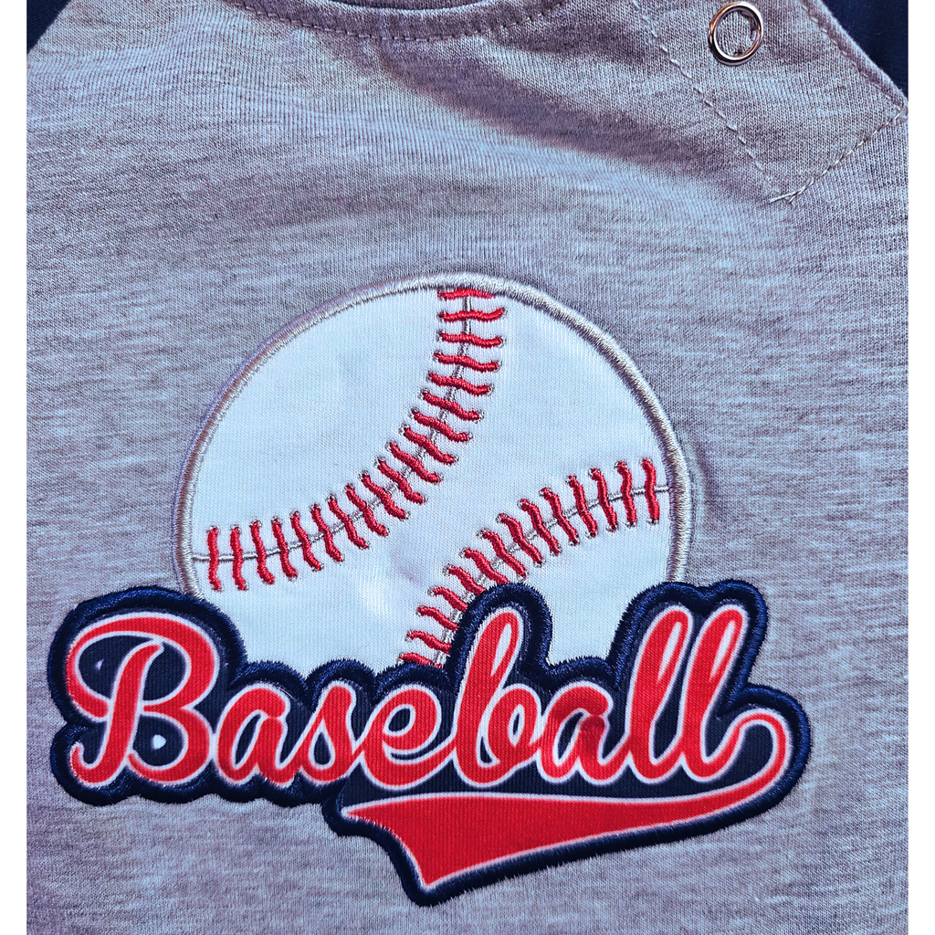 Gray shirt with a baseball design and 'Baseball' text on a white background