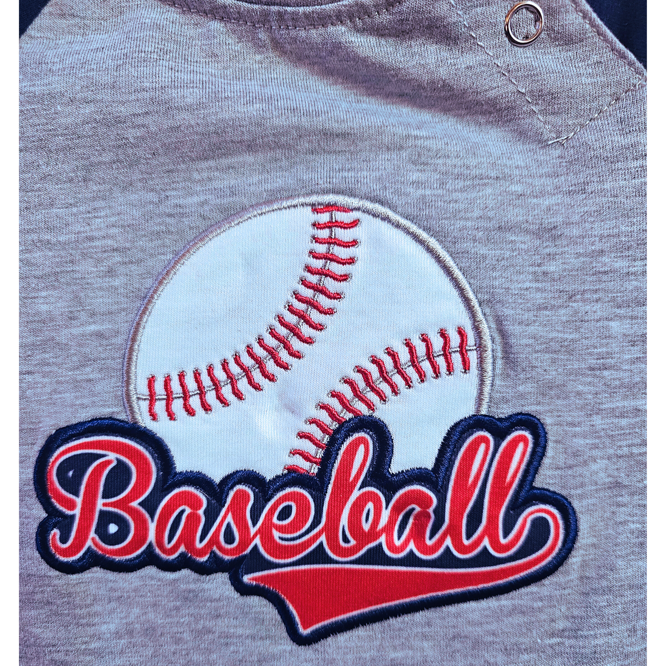 Gray shirt with a baseball design and 'Baseball' text on a white background