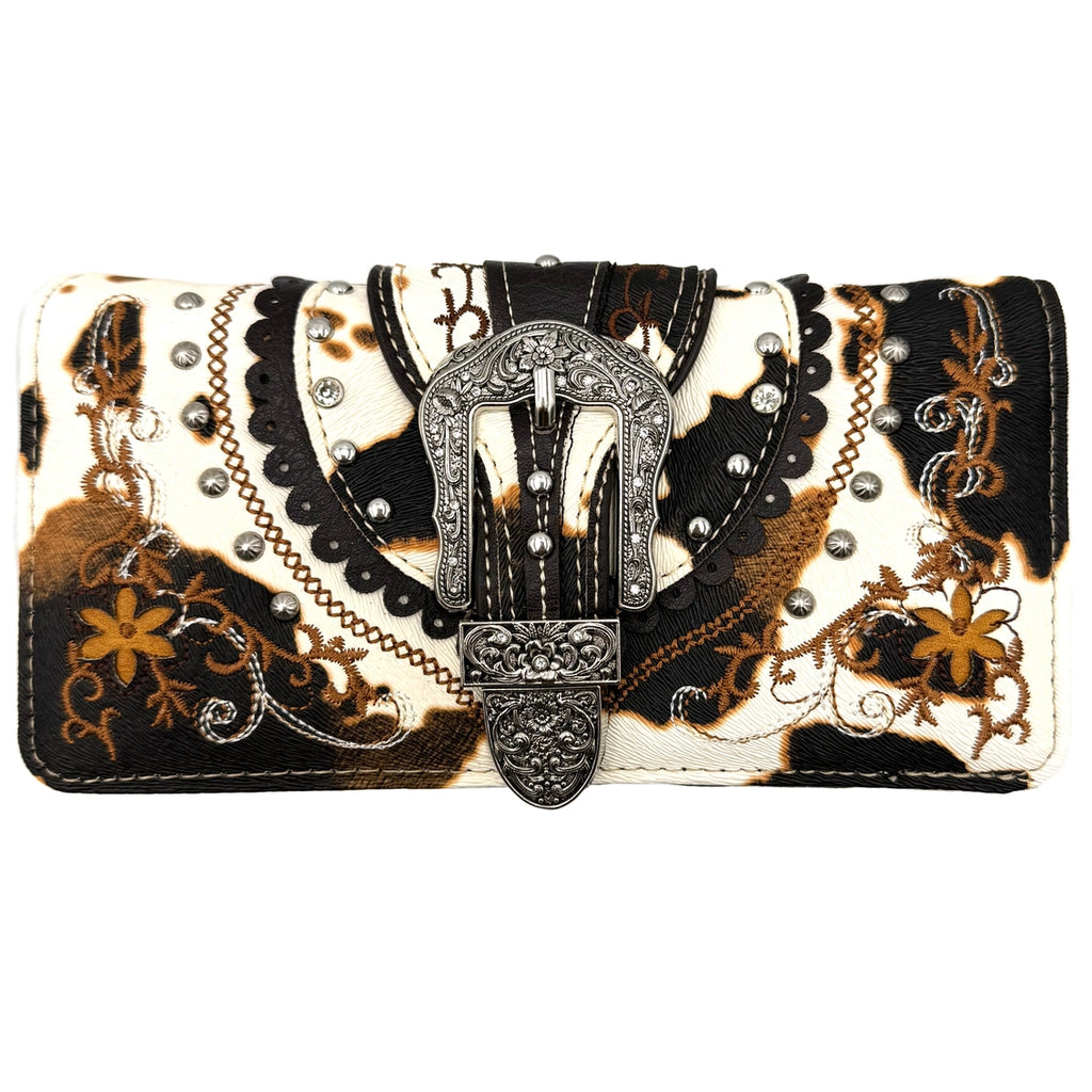 Decorative wallet with intricate patterns and embellishments on a white background
