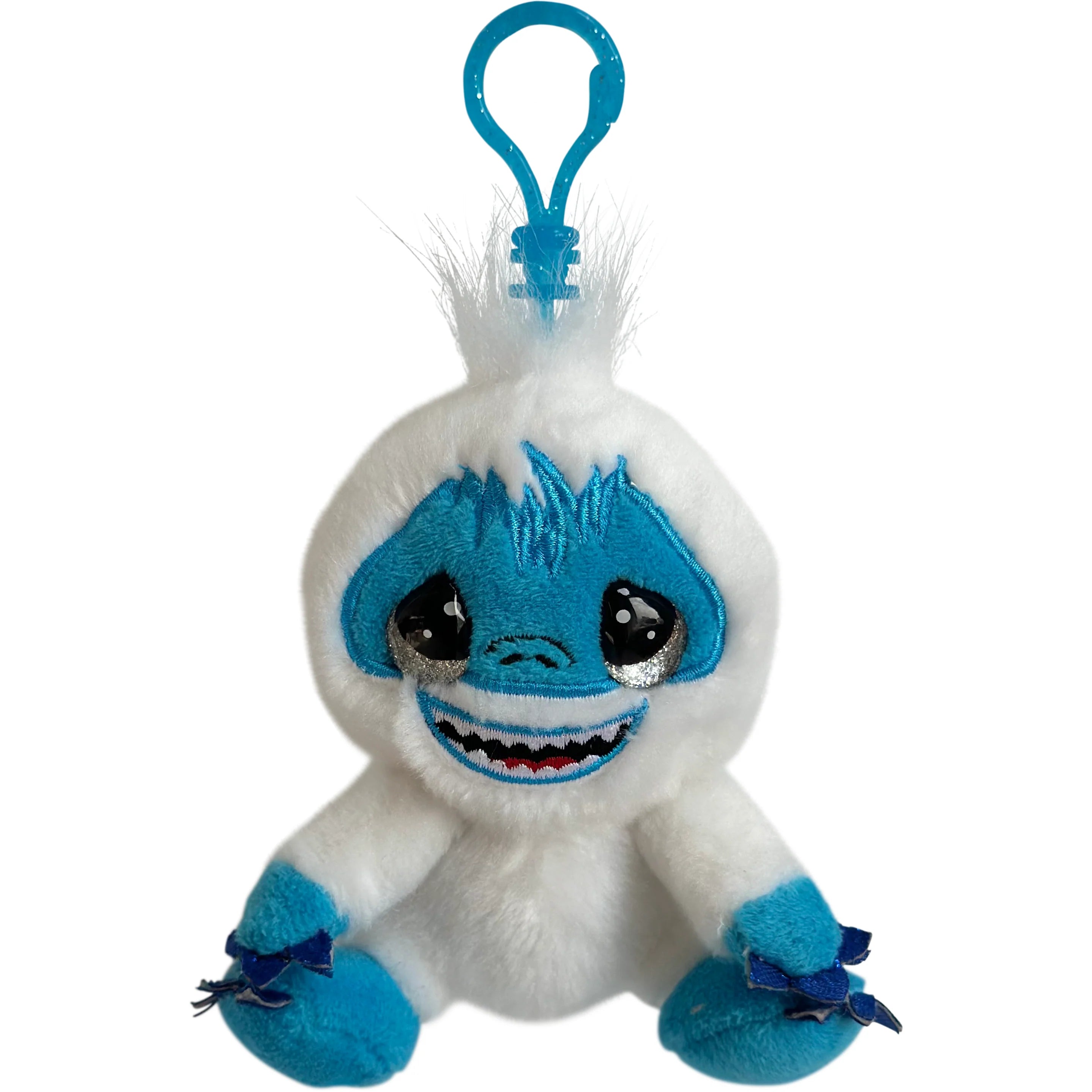 Plush toy with blue accents on a white background
