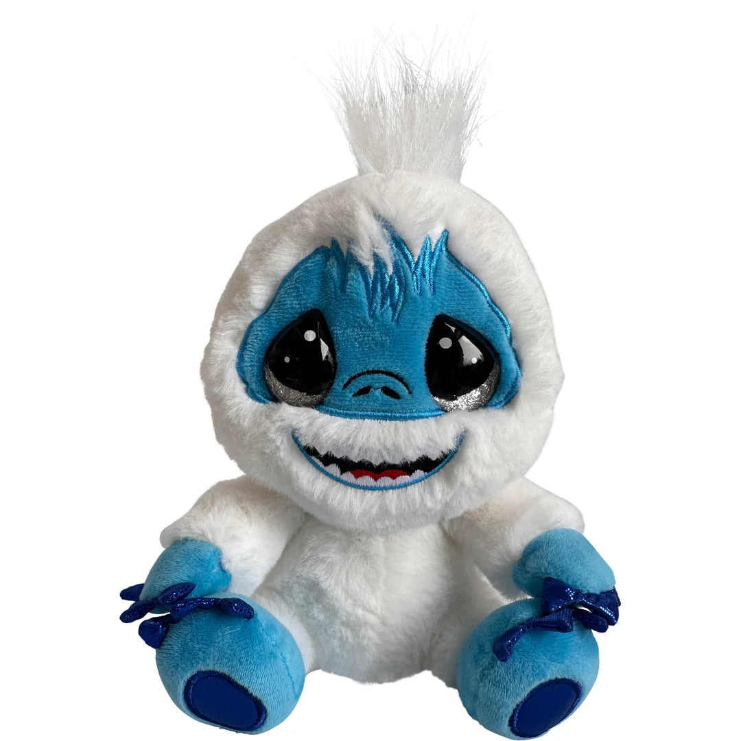 Plush toy with white and blue fur on a white background