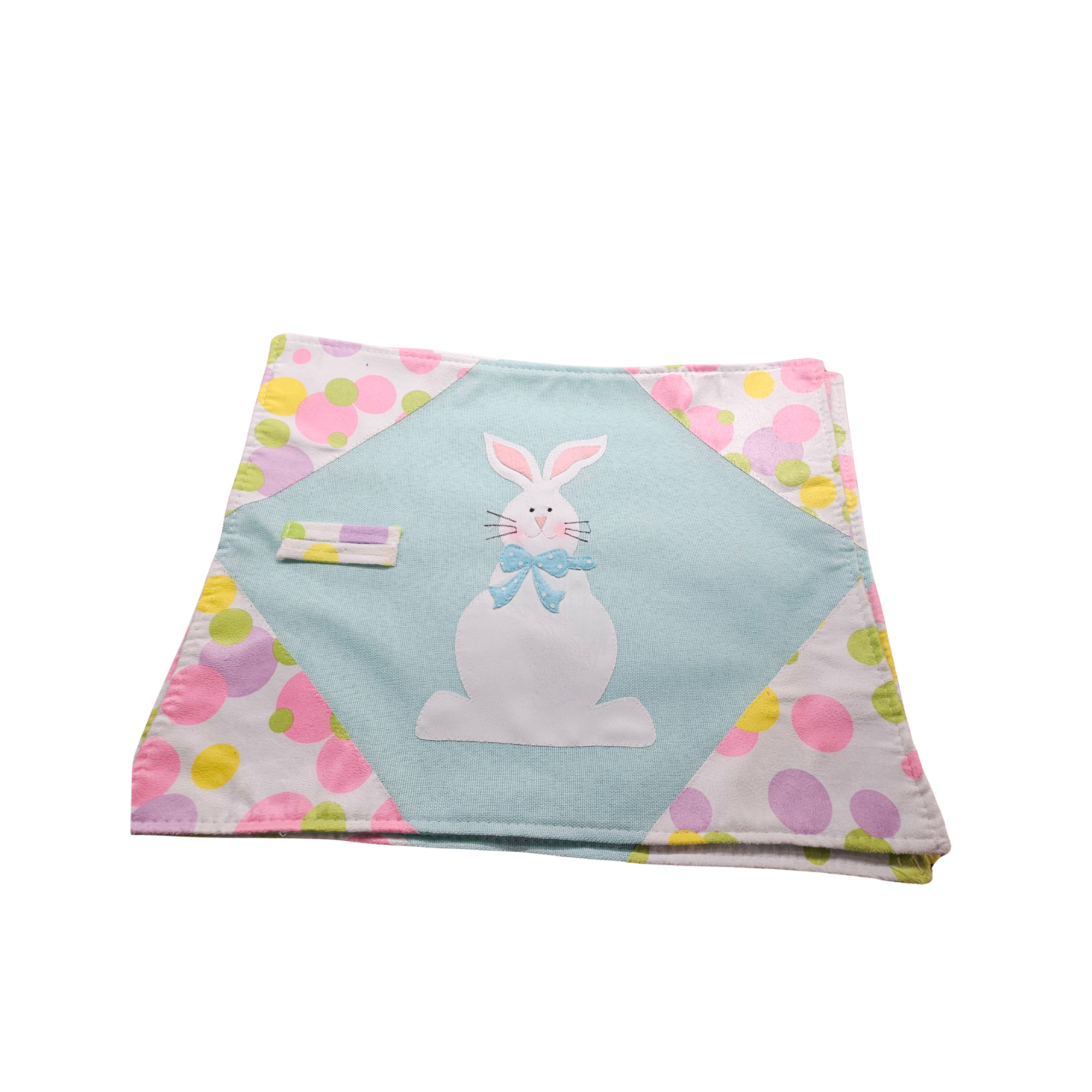 Table placemat with a bunny design on a white background