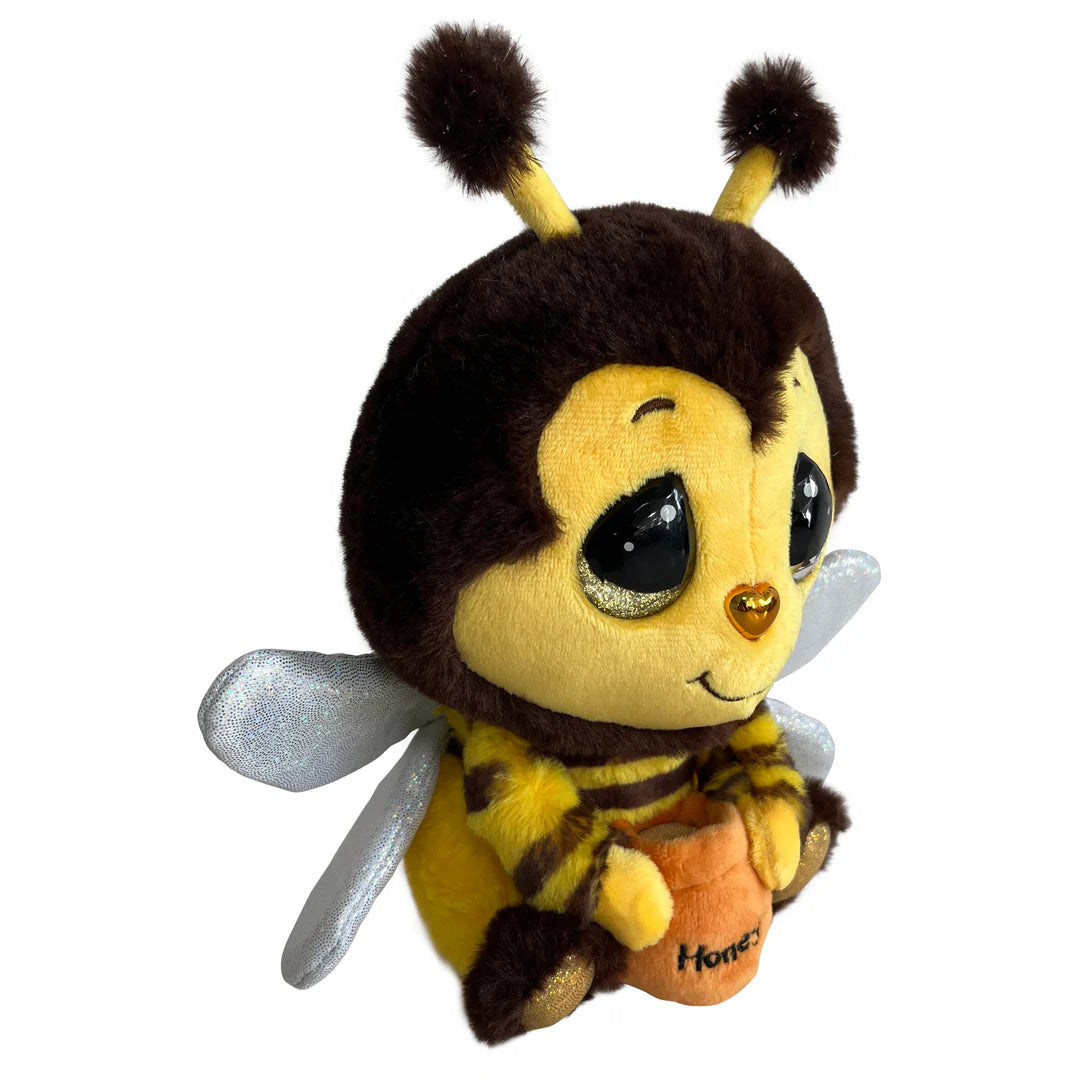 Plush bee toy with a white background