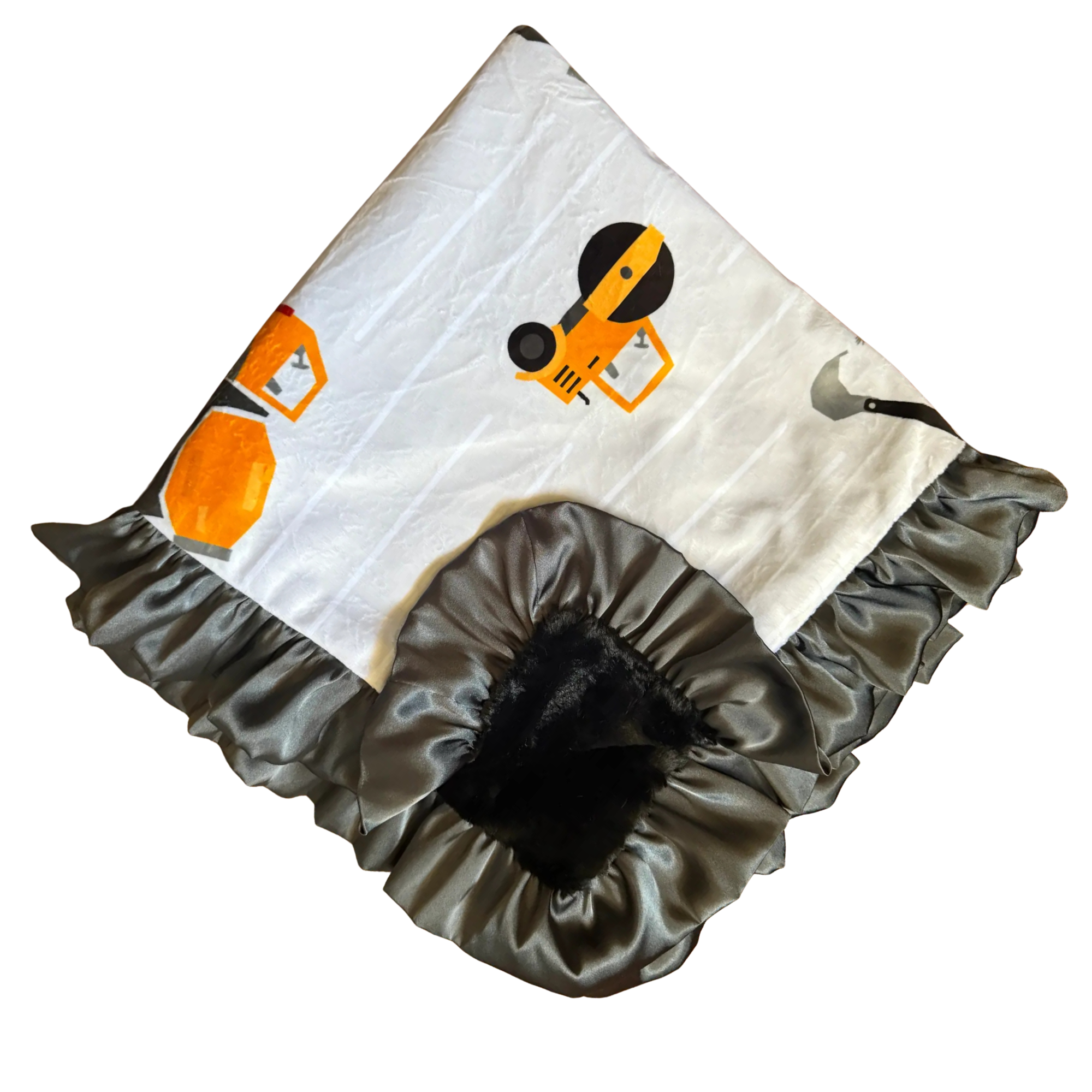 Baby blanket with tractor designs on a white background