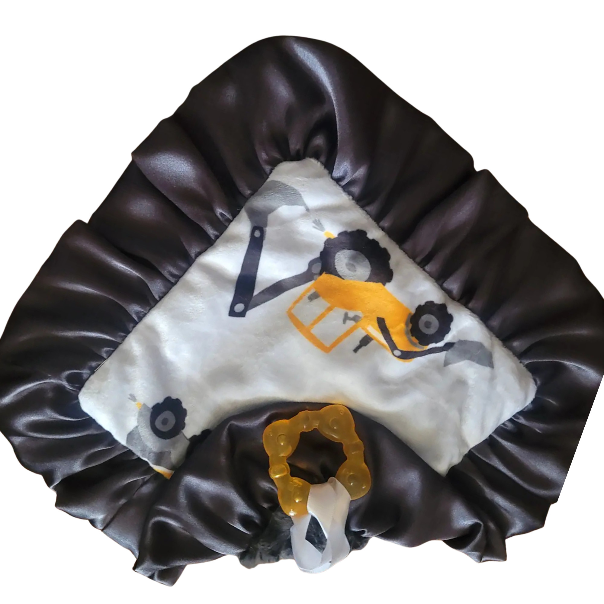 Baby blanket with tractor designs on a white background