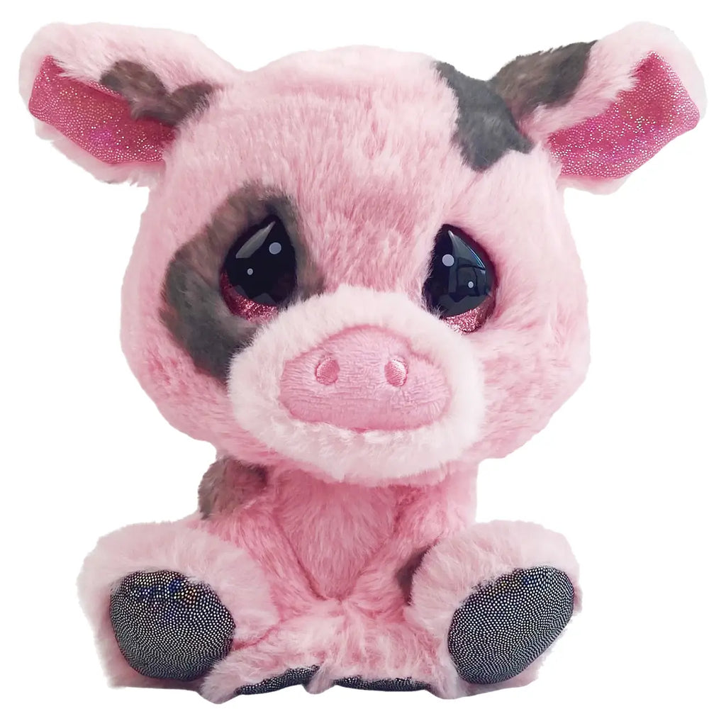 Pink plush pig toy on a white background