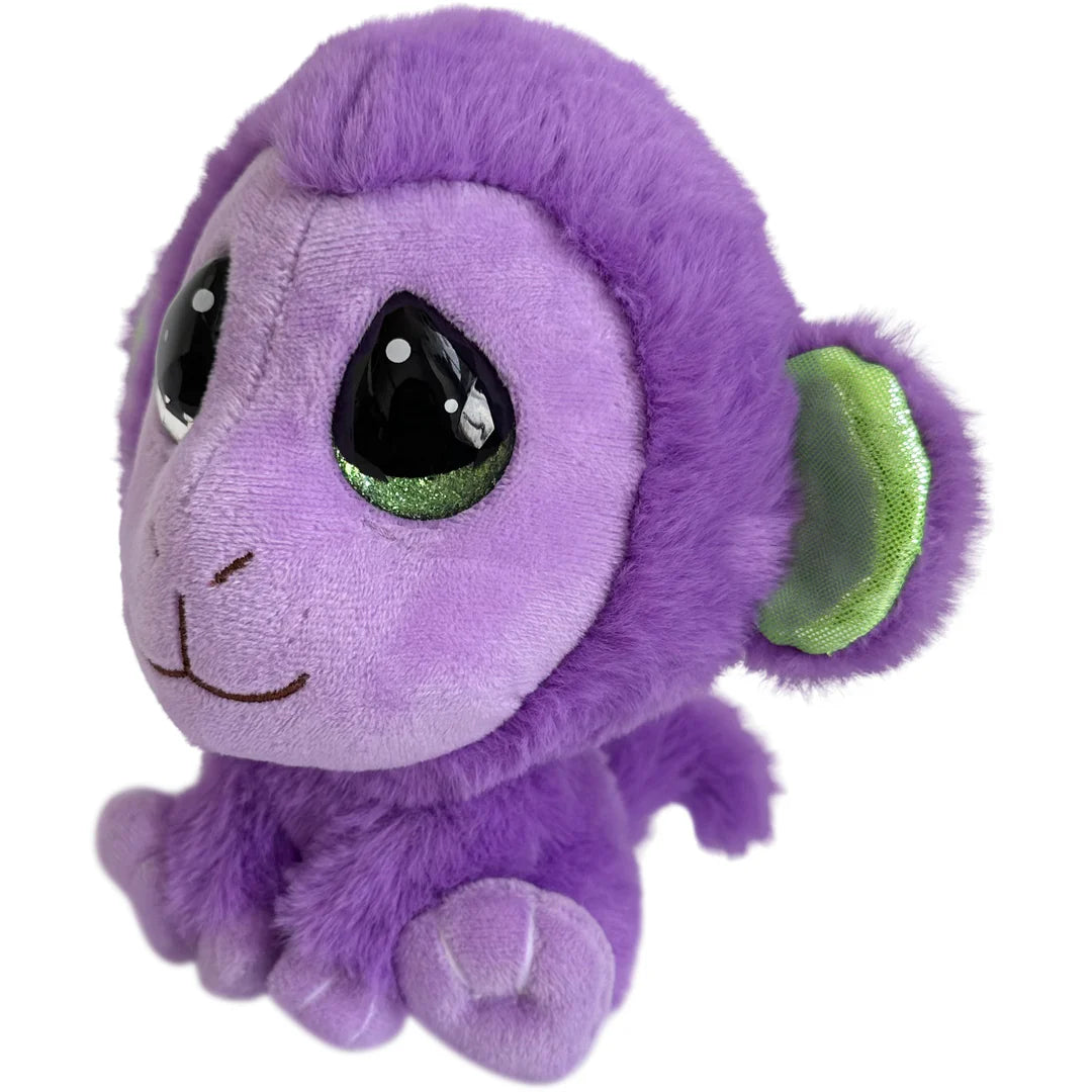 Purple plush toy with green accents on a white background