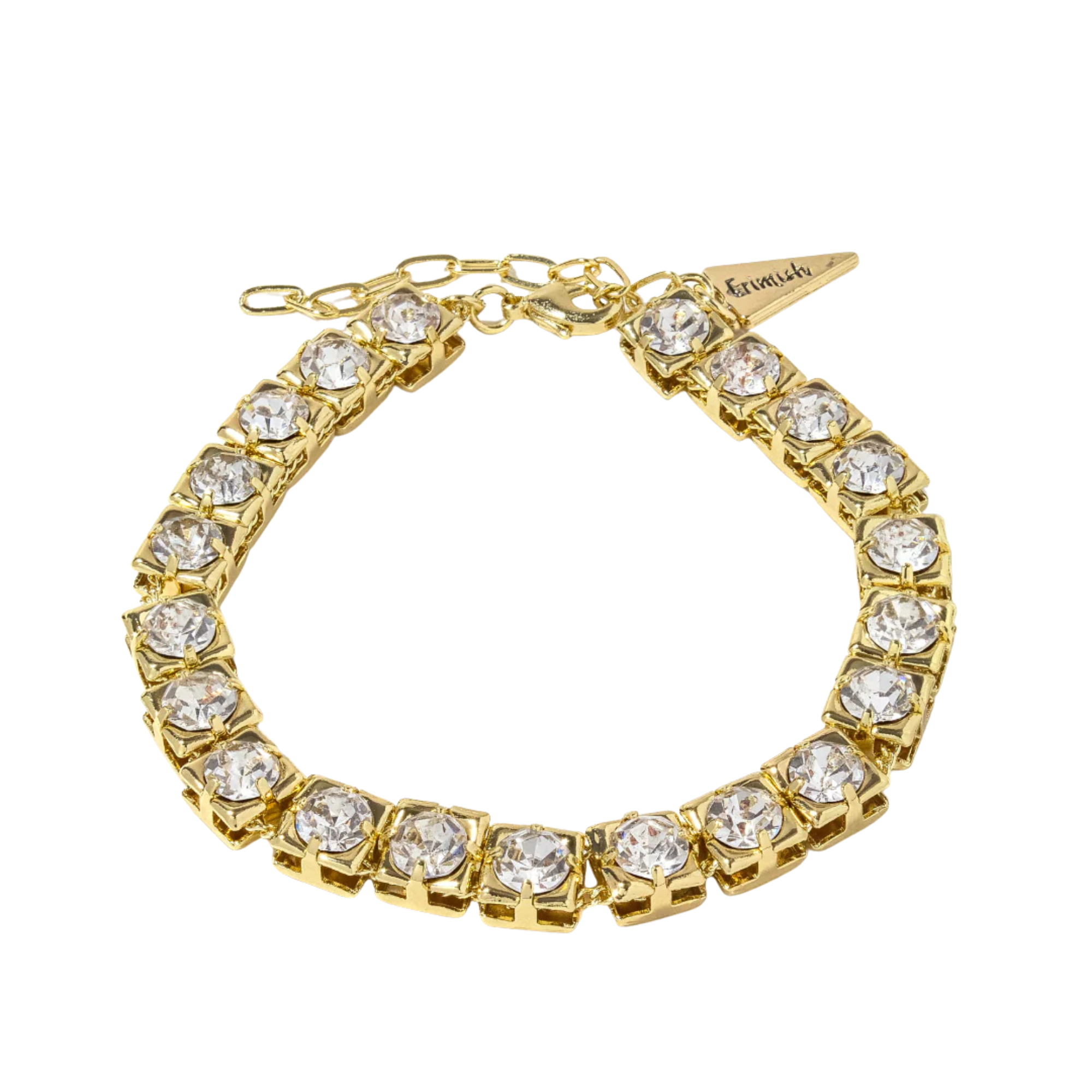 Gold bracelet with clear crystals on a white background