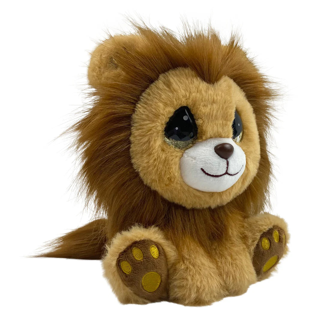 Plush lion toy on a white background