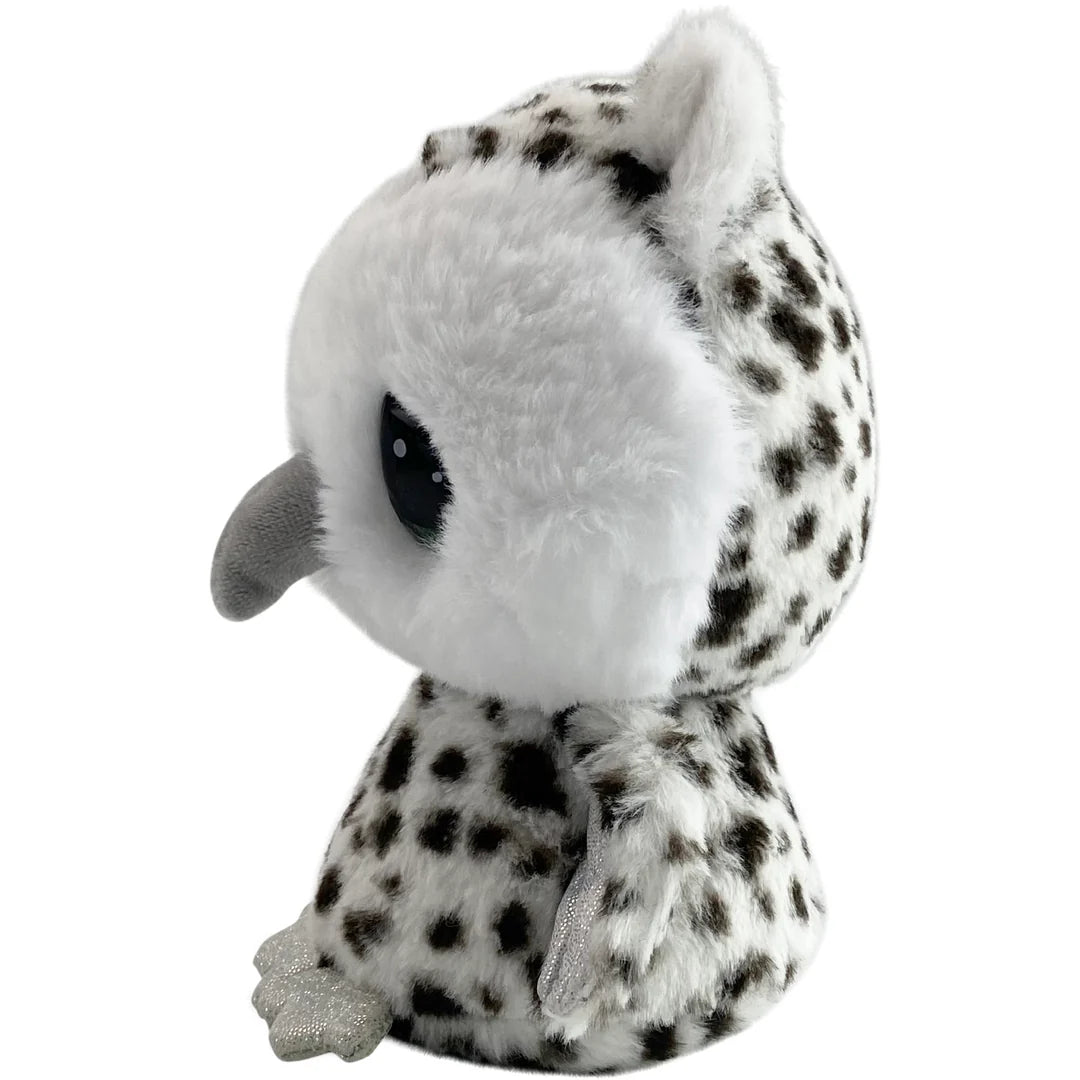 Plush toy with white and black spotted pattern on a white background