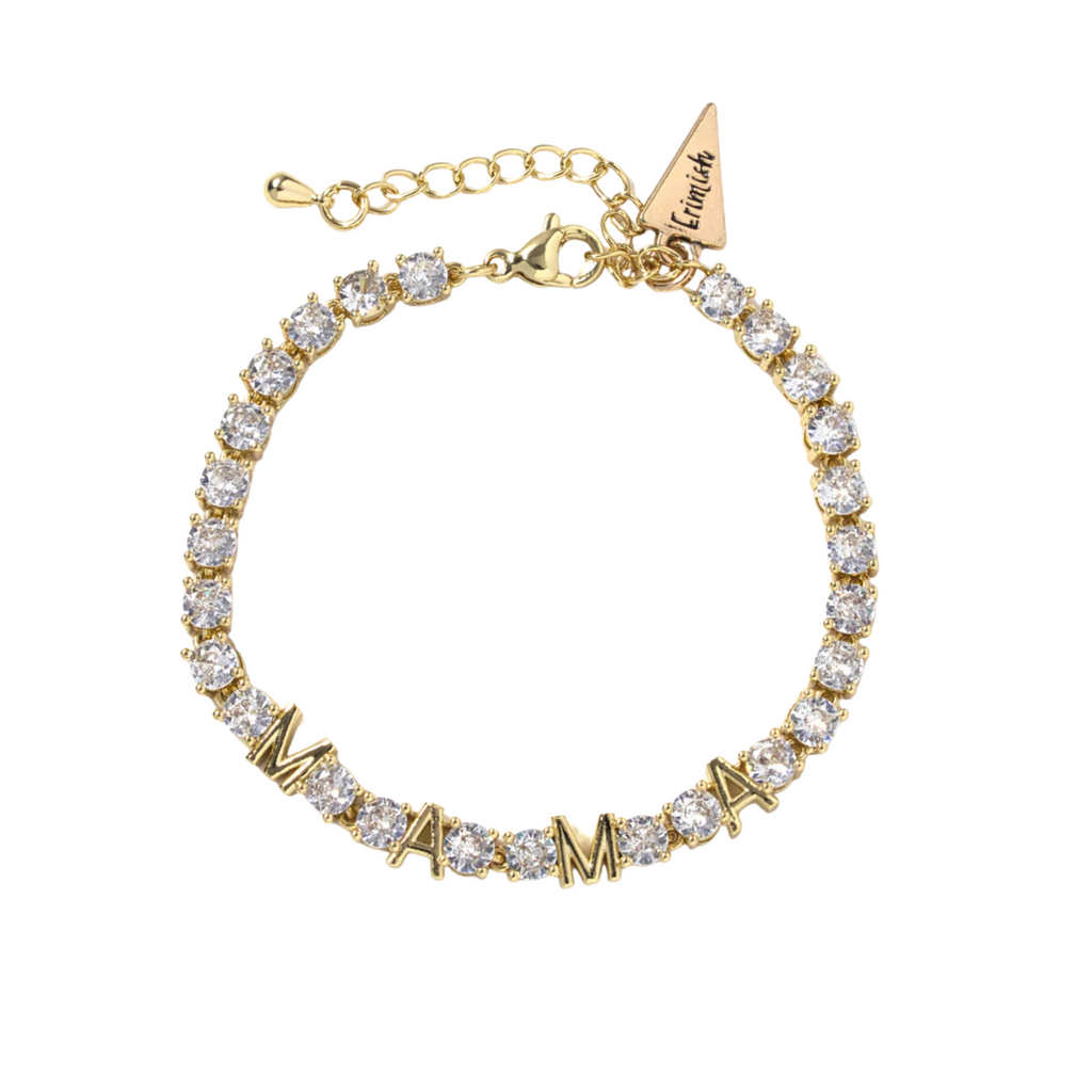 Gold bracelet with clear stones on a white background