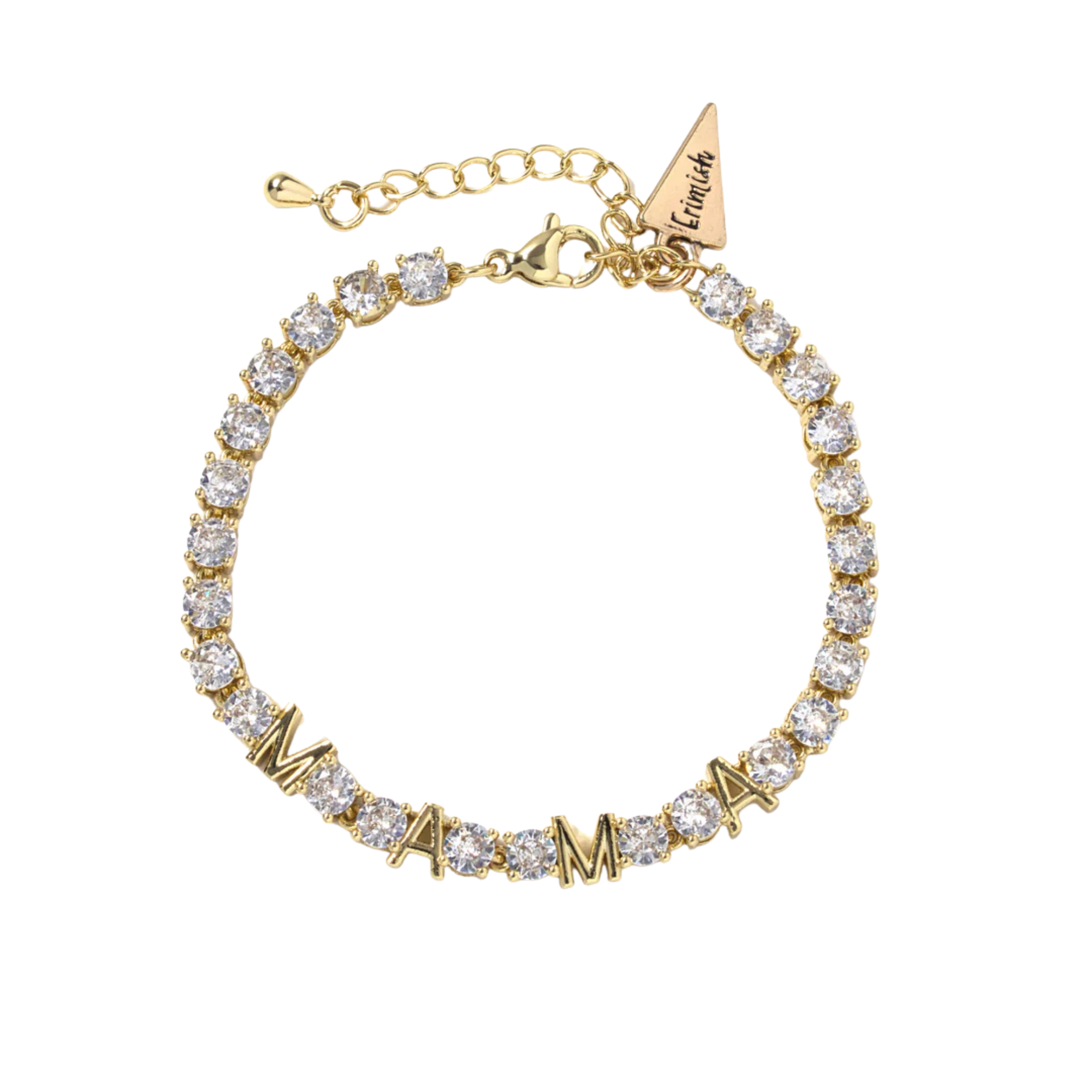 Gold bracelet with clear stones on a white background