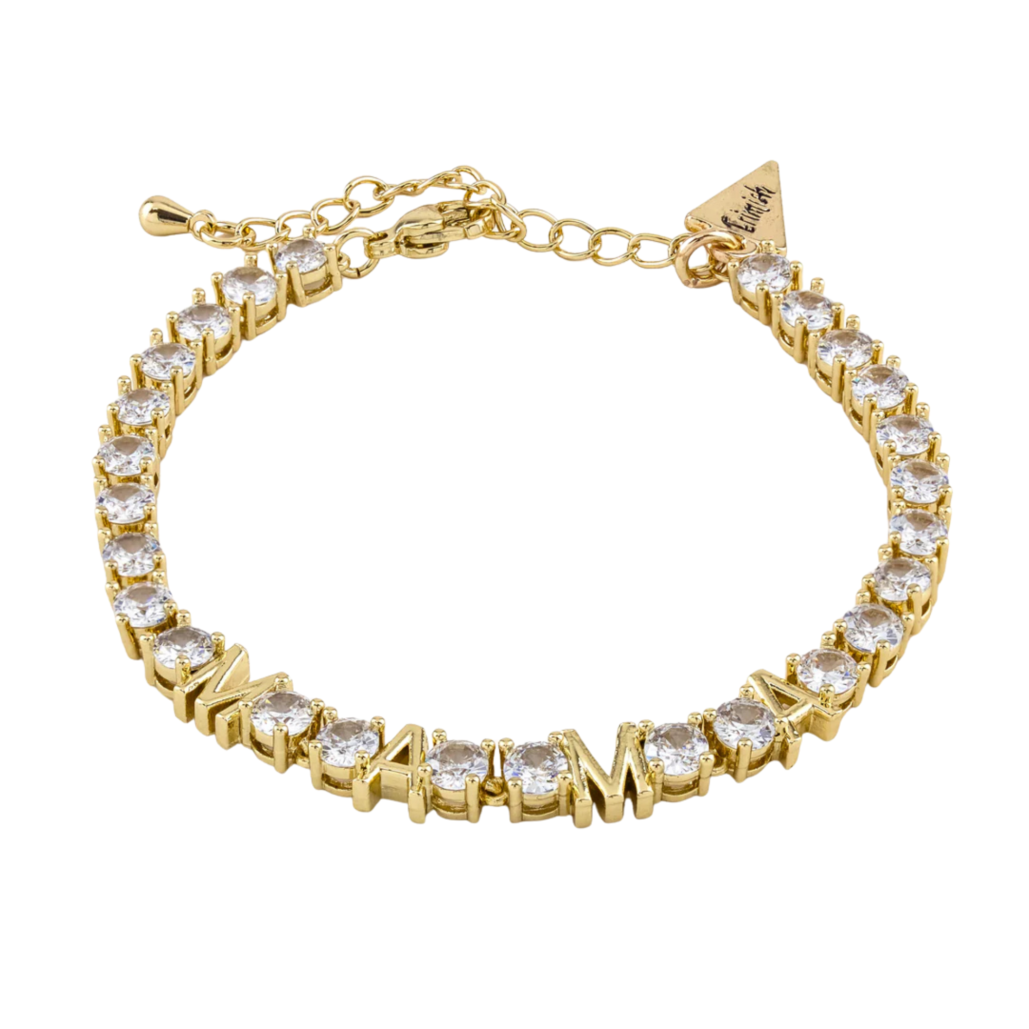 Gold bracelet with clear stones on a white background