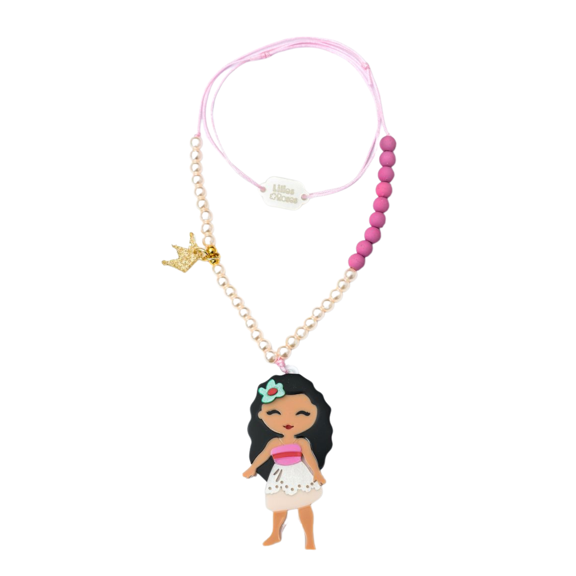 Necklace with Moana wearing a flower headband on a white background