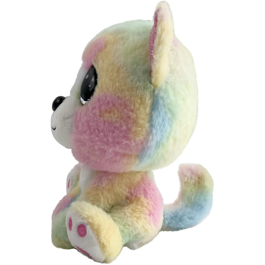 Pastel-colored plush toy on a white background