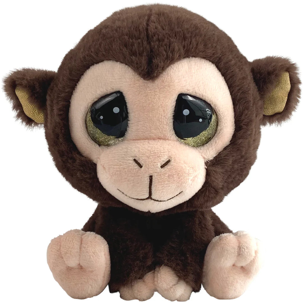 Plush monkey toy with large eyes on a white background
