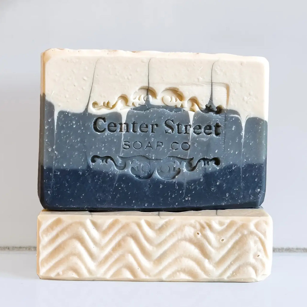 Bar of soap with 'Center Street Soap Co' branding on a white background