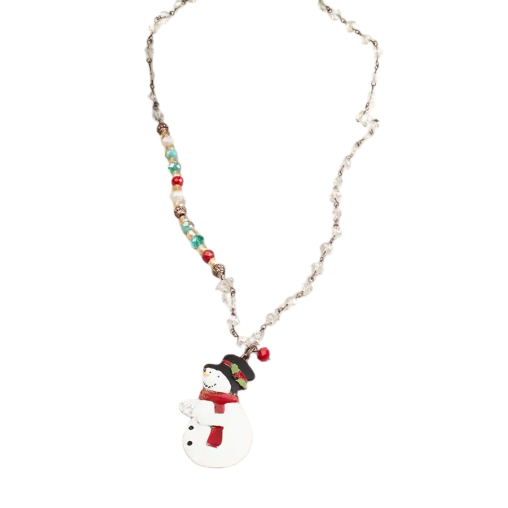 Necklace with a snowman pendant on a white background