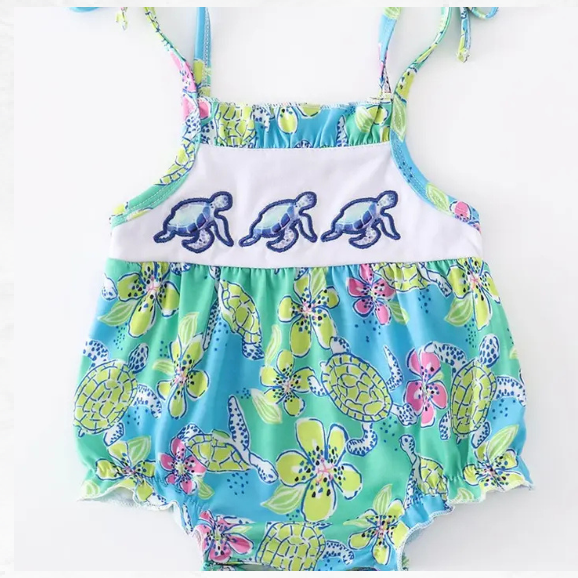Girls Sea Turtles Applique Bubble
