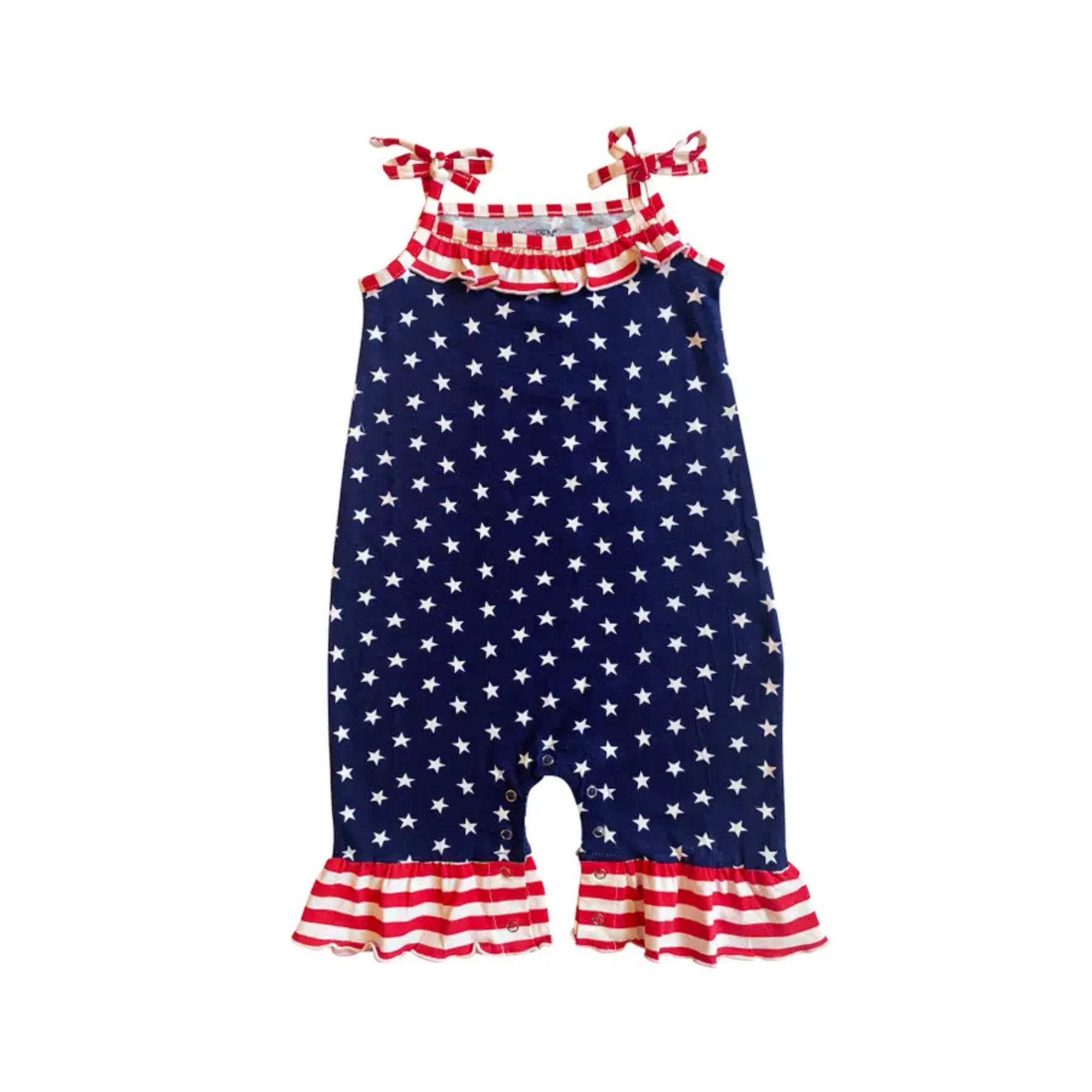 Children's romper with American flag pattern on a white background
