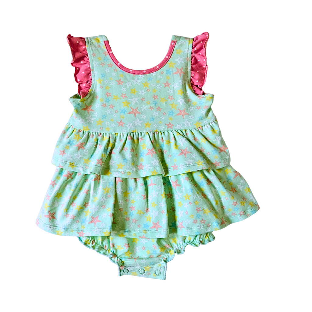 Children's swimsuit with floral pattern on a white background