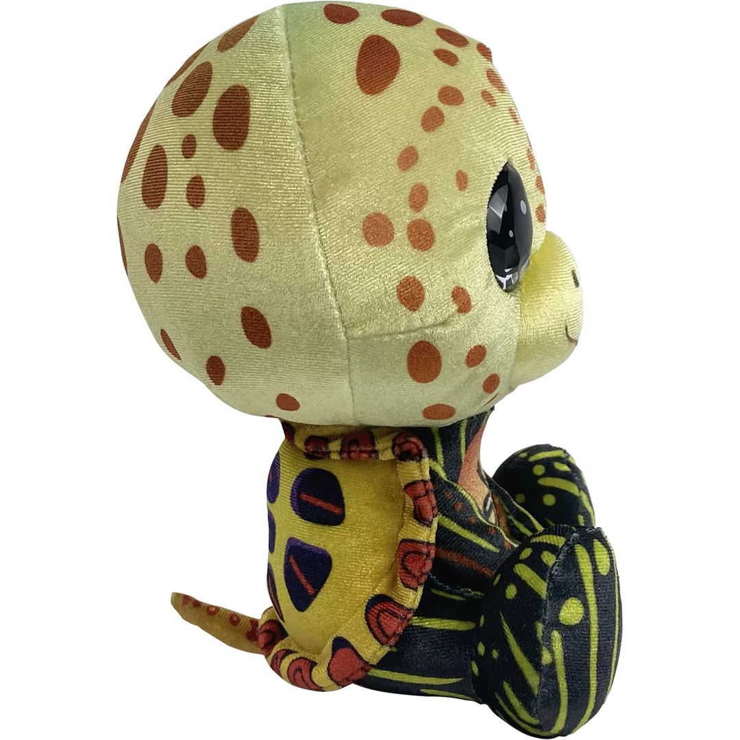 Plush toy with a polka dot design on a white background