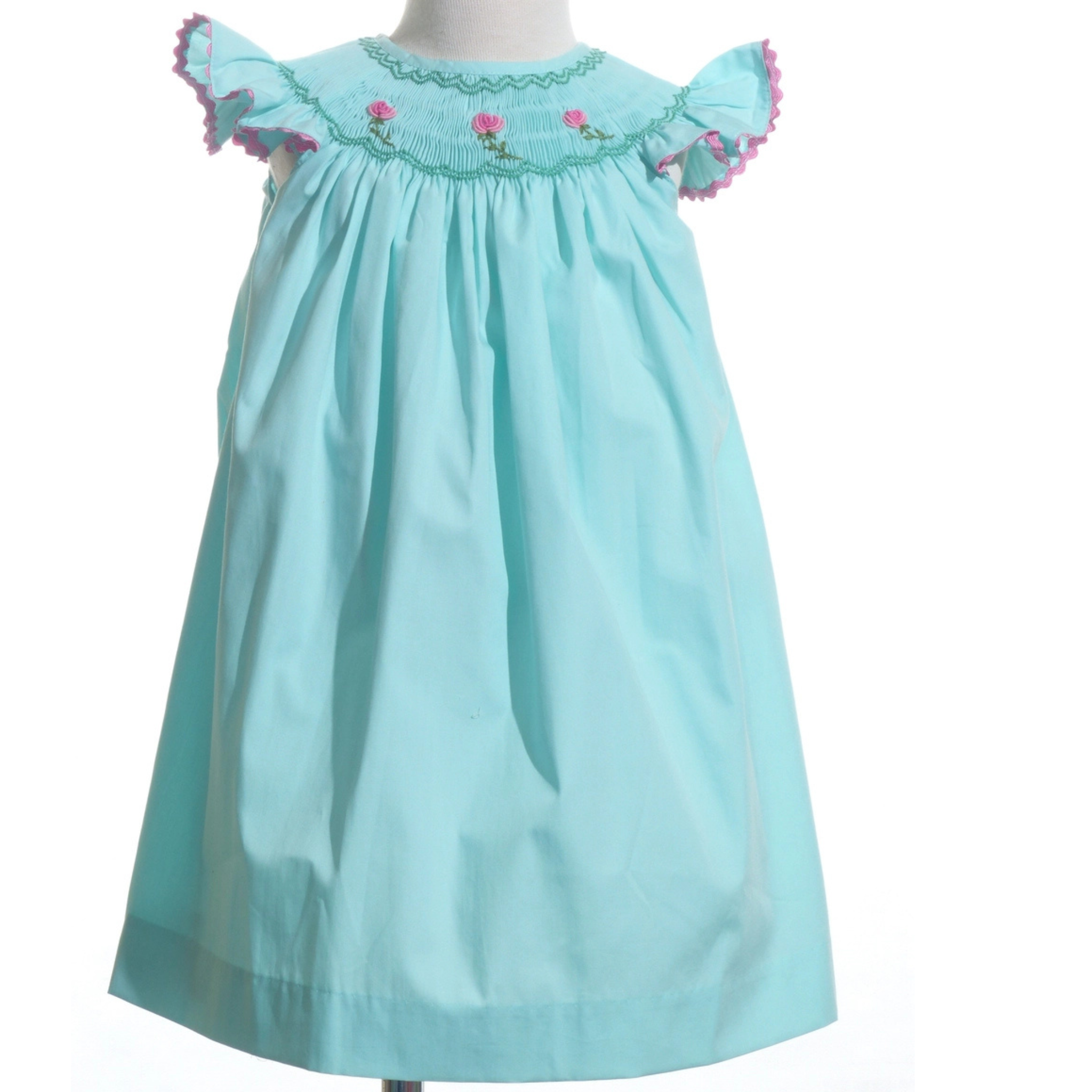 Light blue dress with floral details on a white background