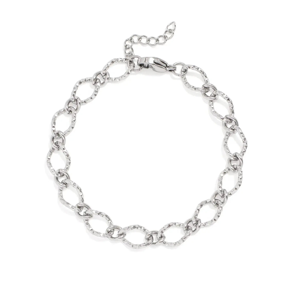 Silver chain bracelet on a white background