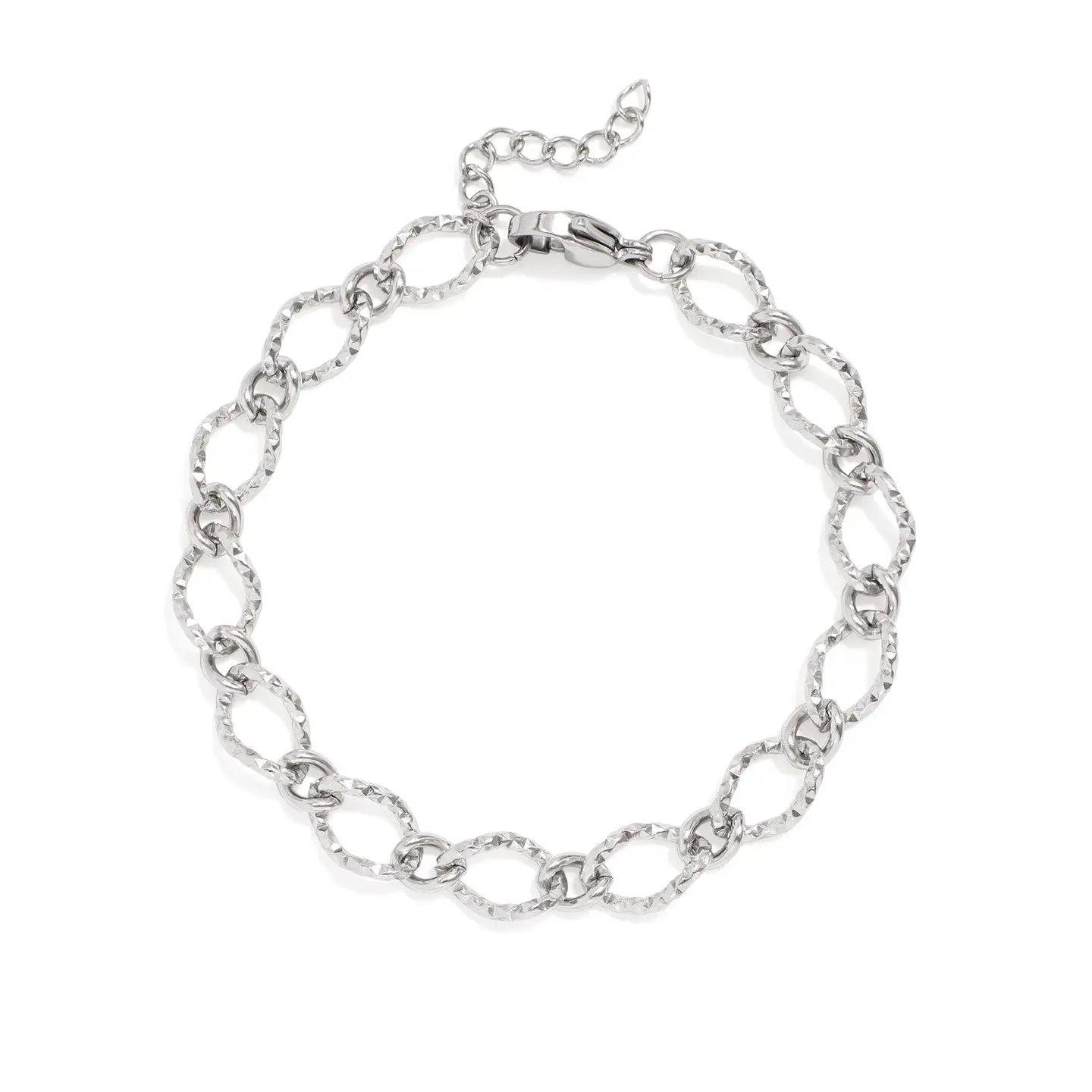 Silver chain bracelet on a white background