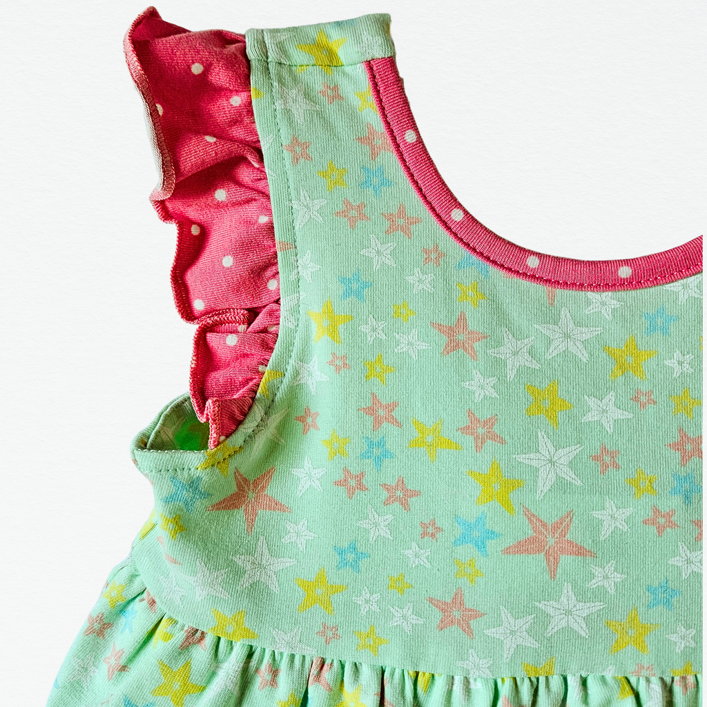Two children's bubble with star patterns on a light green background