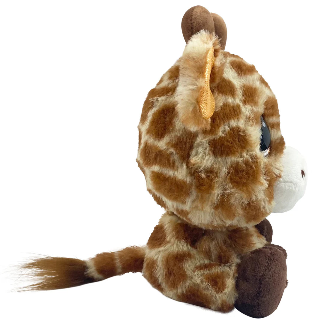 Plush giraffe toy on a white background