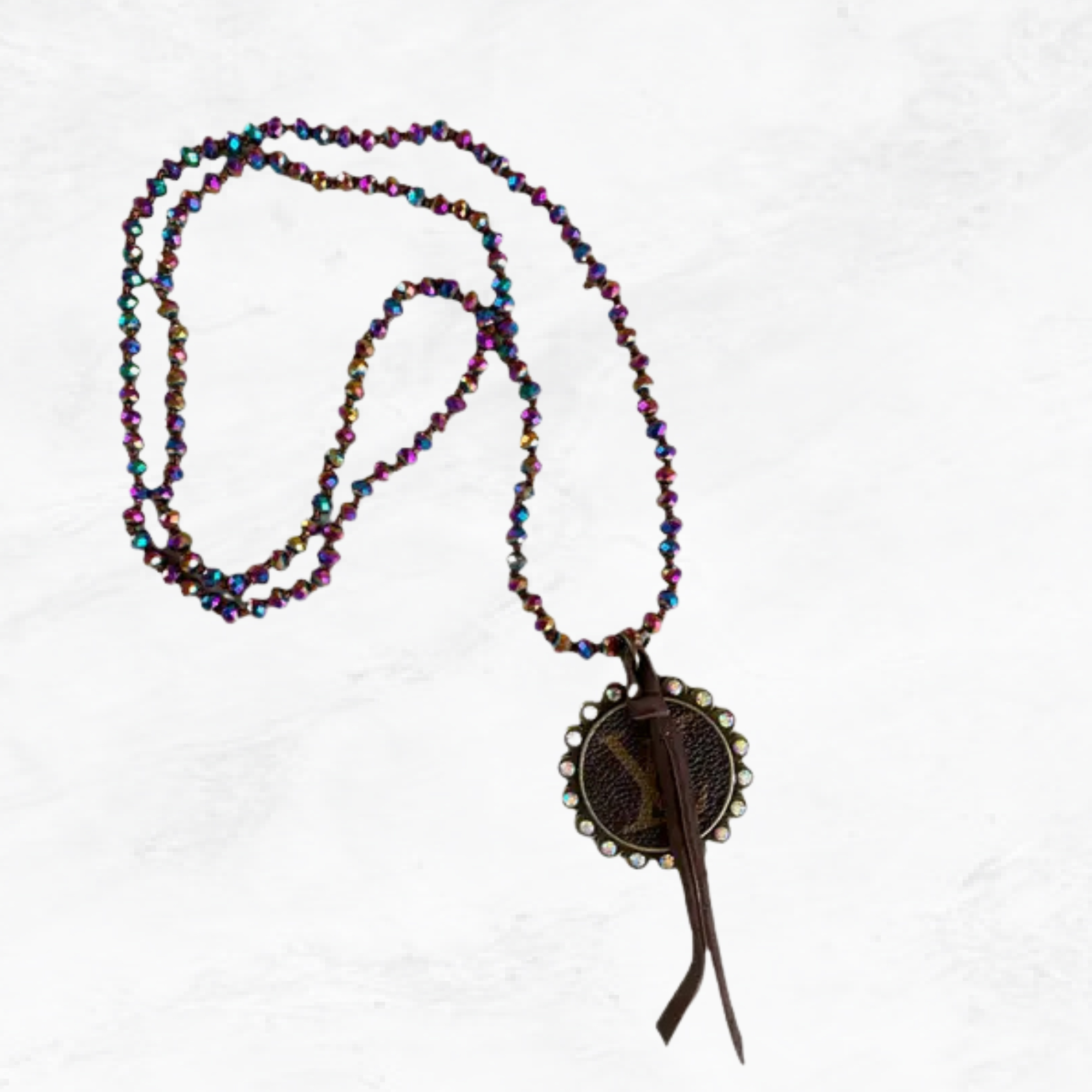 Peacock Crystal Beaded Upcycled Necklace