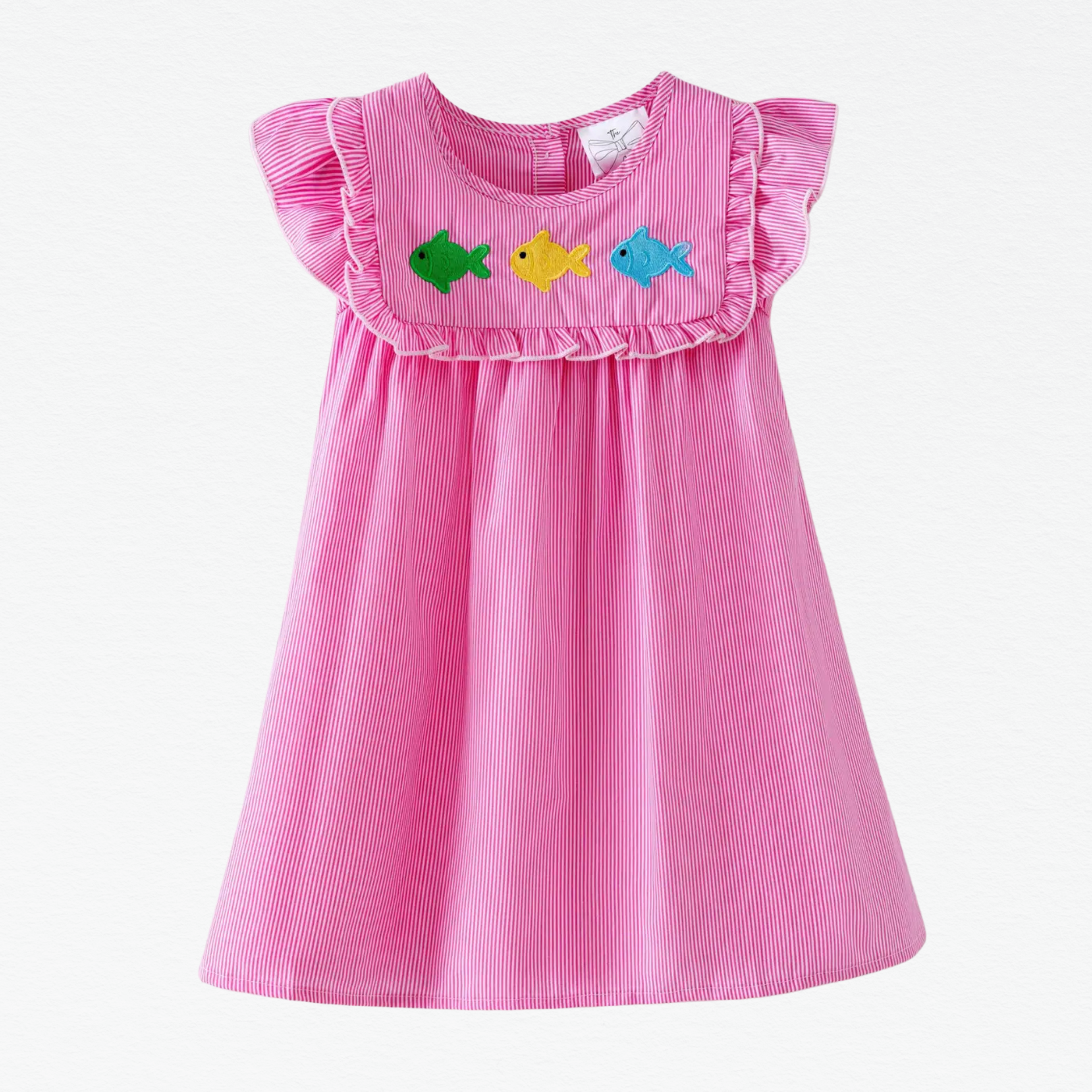 Pink dress with fish Embroidery on a white background
