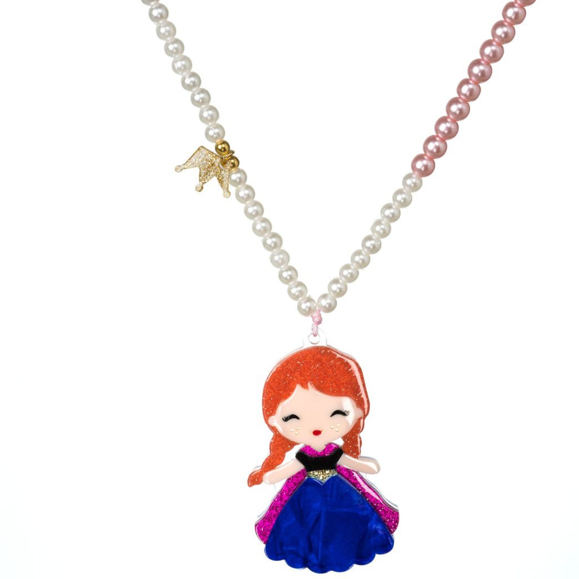 Necklace with a Ariel pendant and pearl chain on a white background