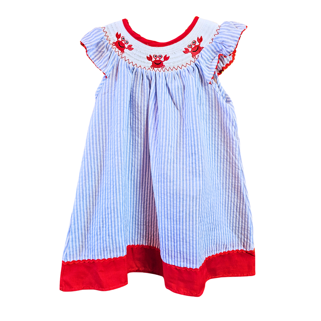 Blue Smocked Crab Dress