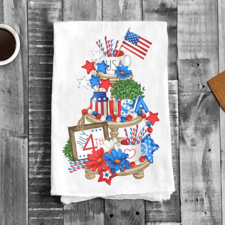 Decorative towel with 4th of July design on a wooden surface
