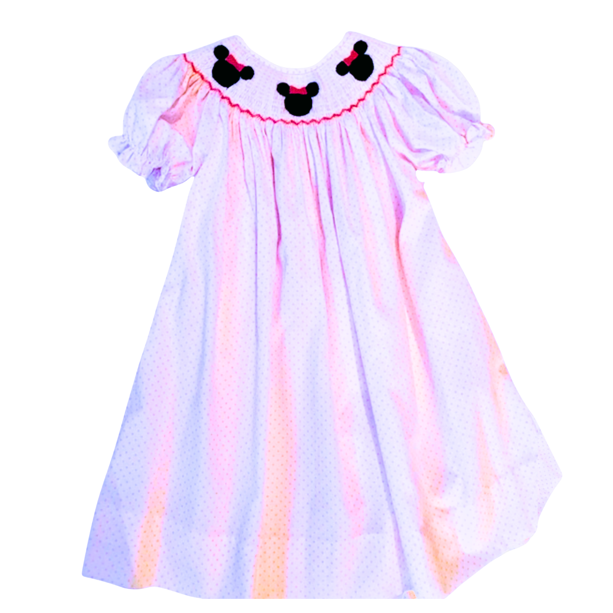 Pastel dress with Minnie Mouse ears on a white background