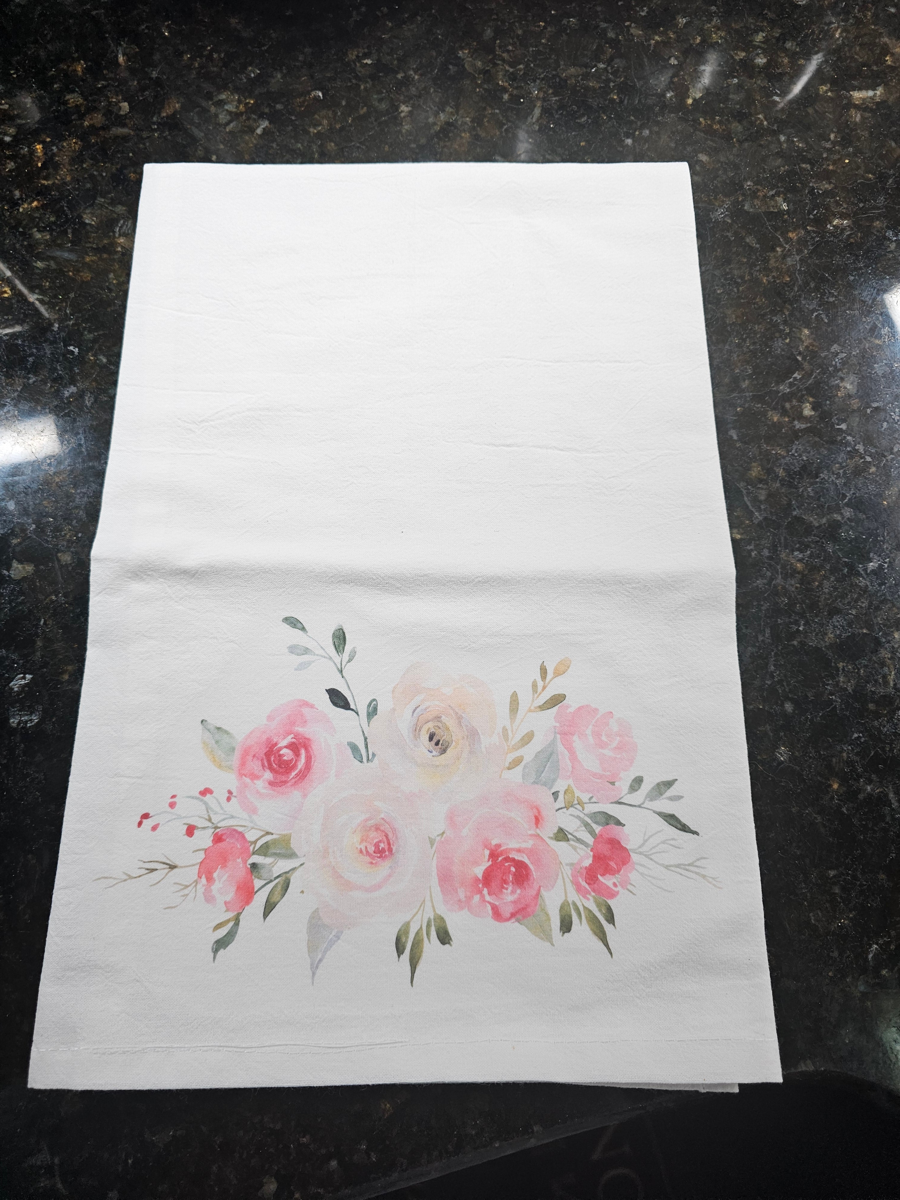 Floral design on flour sack dish towel