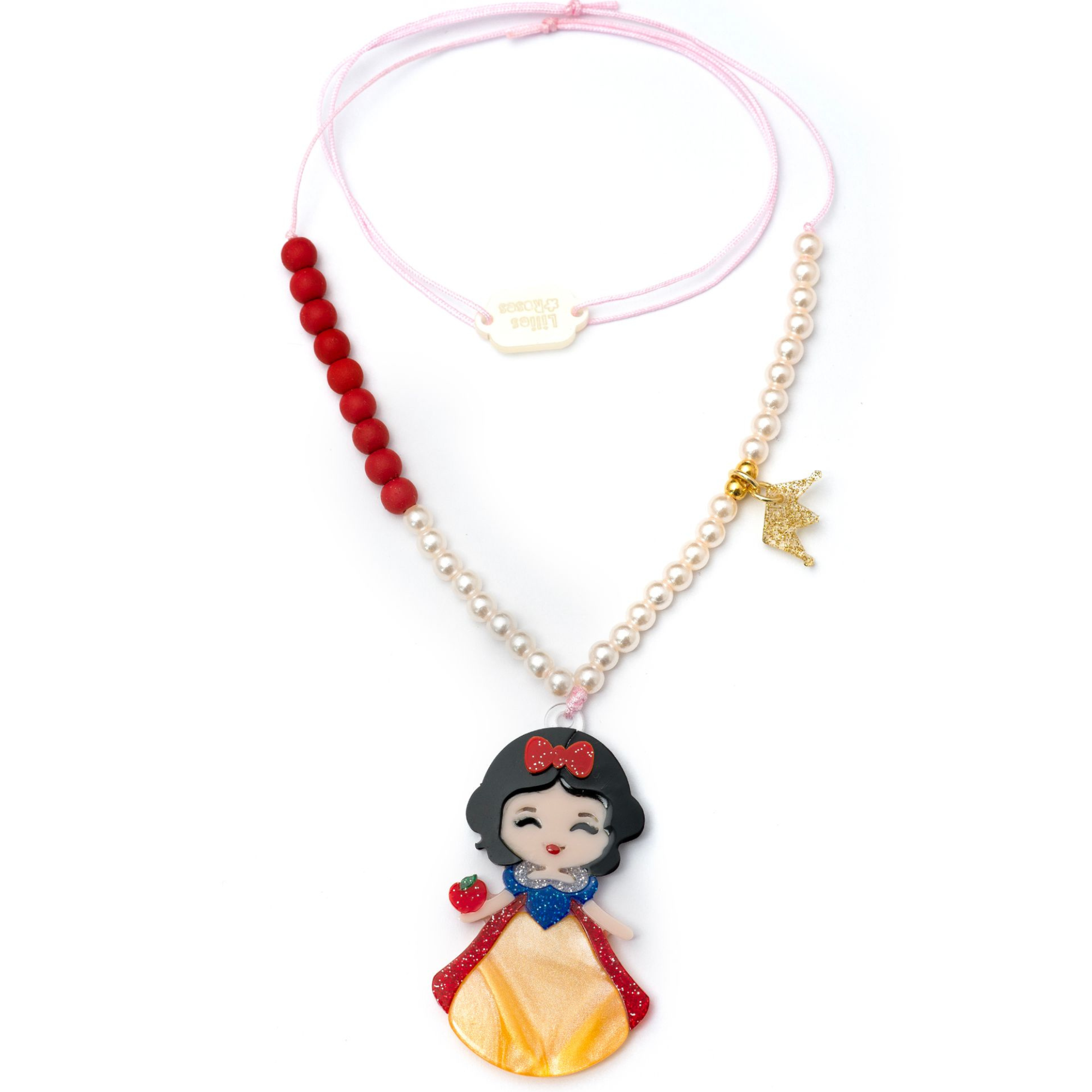 Necklace with Snow White charm on a white background