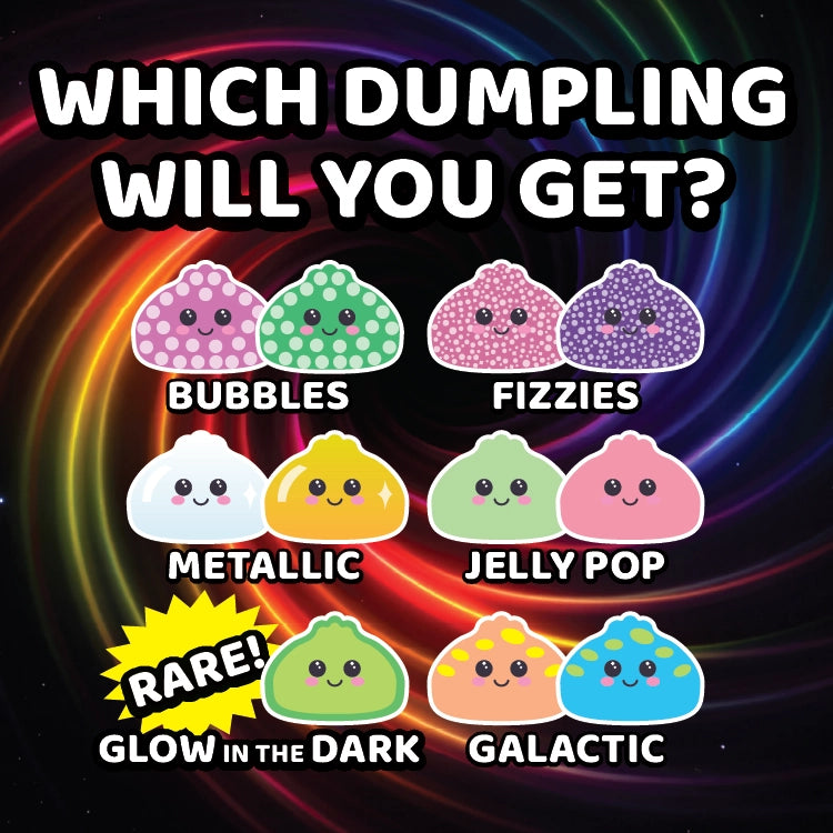 Illustration of colorful dumplings with labels on a dark background